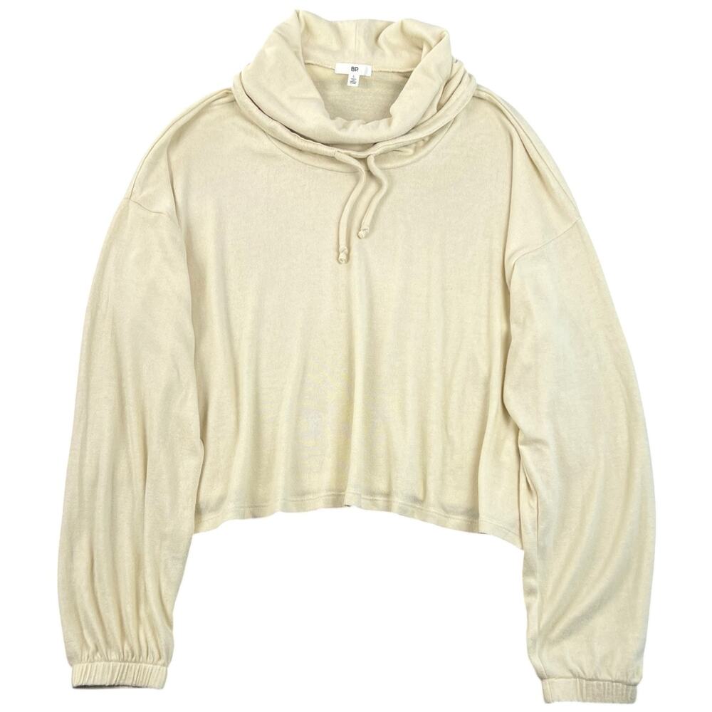 NWT BP Nordstrom Cropped Cowl Neck Sweatshirt Beige Soft Lounge Pullover - L